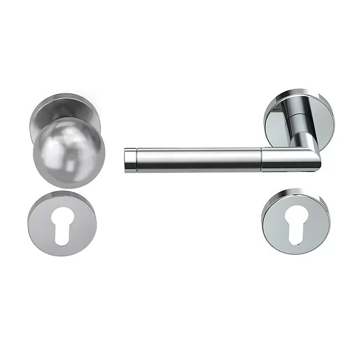Diamond Doors Creative Wechselgarnitur Nebraska - Stärke Tür: 38 mm - 45 mm, Edelstahl poliert-matt, DIN Anschlag: Rechts - Vorderansicht