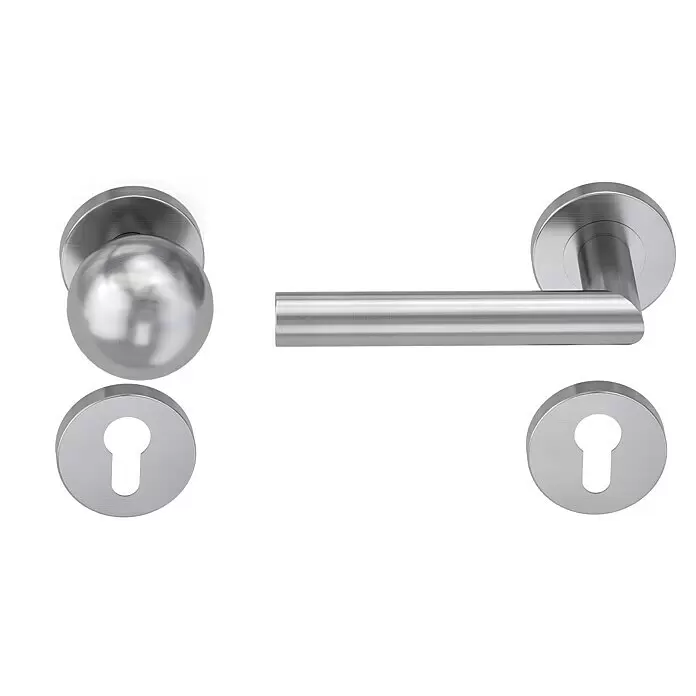 Diamond Doors Modern Wechselgarnitur L-Form - Stärke Tür: 38 mm - 45 mm, Edelstahl matt, DIN Anschlag: Links - Vorderansicht