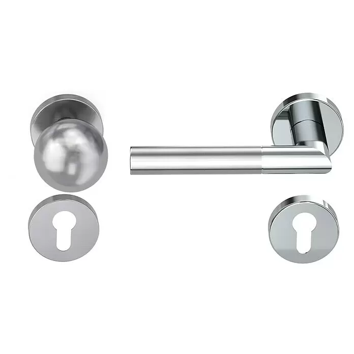 Diamond Doors Creative Wechselgarnitur Dallas - Stärke Tür: 38 mm - 45 mm, Edelstahl poliert-matt, DIN Anschlag: Links - Vorderansicht