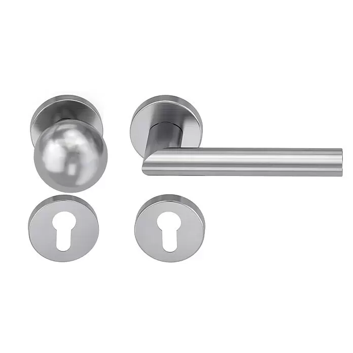 Diamond Doors Modern Wechselgarnitur Detroit - Stärke Tür: 38 mm - 45 mm, Edelstahl matt, DIN Anschlag: Rechts - Vorderansicht