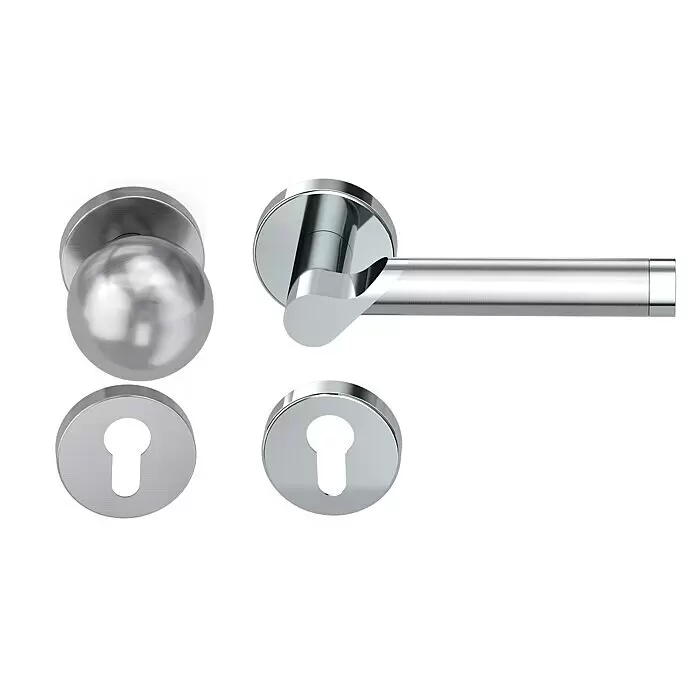 Diamond Doors Creative Wechselgarnitur Alabama - Stärke Tür: 38 mm - 45 mm, Edelstahl poliert-matt, DIN Anschlag: Rechts - Vorderansicht