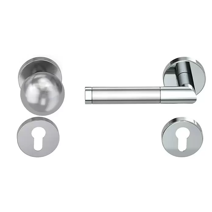 Diamond Doors Creative Wechselgarnitur Avantgardo - Stärke Tür: 38 mm - 45 mm, Edelstahl poliert-matt, DIN Anschlag: Links - Vorderansicht