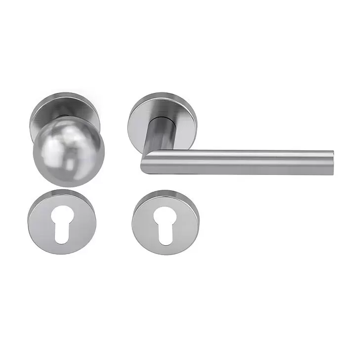 Diamond Doors Modern Wechselgarnitur South Dakota - Stärke Tür: 38 mm - 45 mm, Edelstahl matt, DIN Anschlag: Rechts - Vorderansicht