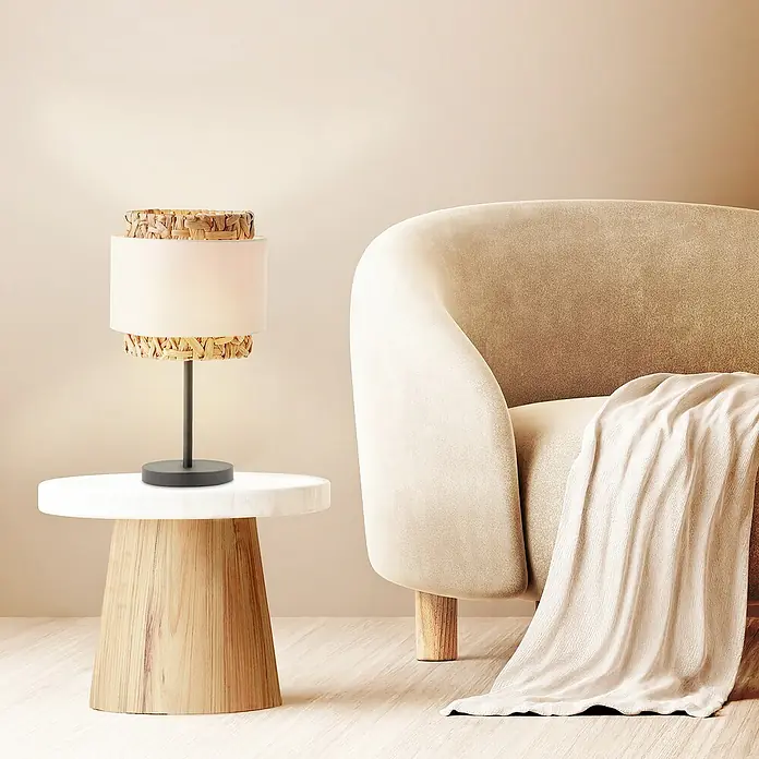 Brilliant Waterlilly Tischleuchte - 60 W, Schwarz, E27 - Elegante Tischleuchte mit natürlichem Rattan-Akzent, perfekt für eine gemütliche Atmosphäre in jedem Raum. Stilvolles Design für moderne Wohnräume.