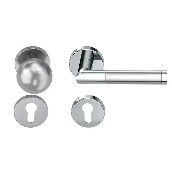Diamond Doors Creative Wechselgarnitur Avantgardo - Stärke Tür: 38 mm - 45 mm, Edelstahl poliert-matt, DIN Anschlag: Rechts - Vorderansicht