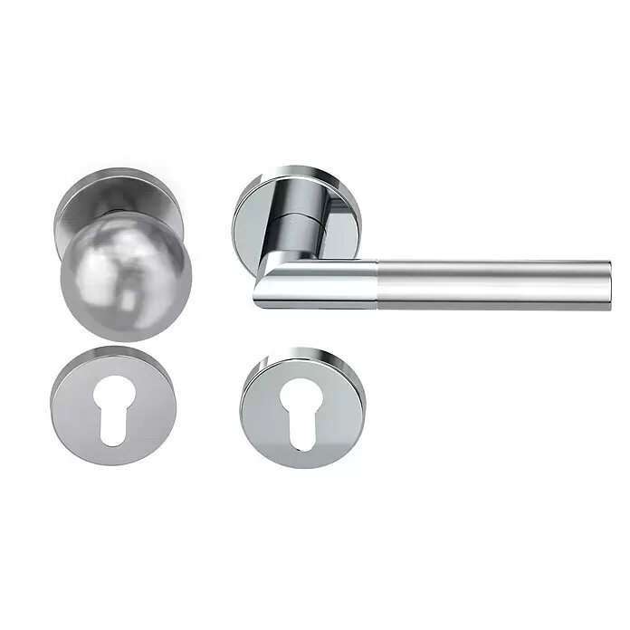 Diamond Doors Creative Wechselgarnitur Dallas - Stärke Tür: 38 mm - 45 mm, Edelstahl poliert-matt, DIN Anschlag: Rechts - Vorderansicht