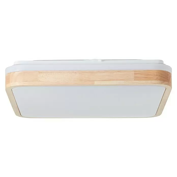 Brilliant LED-Deckenleuchte Tumeo - 24 W, L x B x H: 39 x 39 x 8 cm, Weiß, Warmweiß - Quadratische Deckenleuchte mit weißem Diffusor und hellem Holzrahmen.