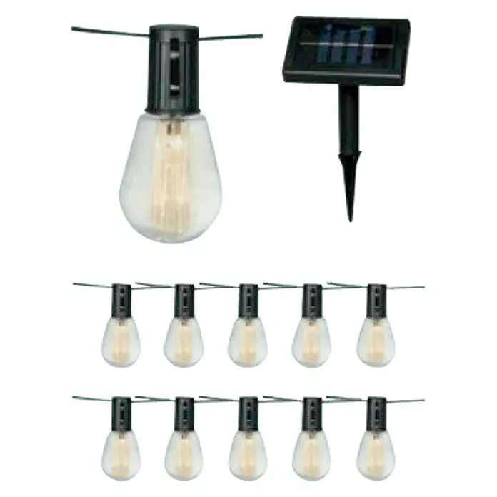 Luxform Guirnalda luminosa solar Alicante - Largo: 380 cm, LED - Guirnalda de luces solares con 10 bombillas y panel solar para uso exterior. Crea un ambiente acogedor.