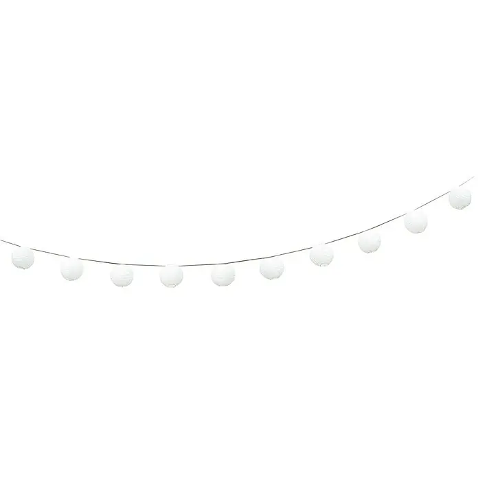 BAUHAUS Solar-Lichterkette Minilampions - Länge: 3,8 m, LED, Weiß - Lichterkette mit runden, weißen Papierlaternen. Die Lichter hängen an einer dunklen Schnur und sind ideal für eine stimmungsvolle Beleuchtung.