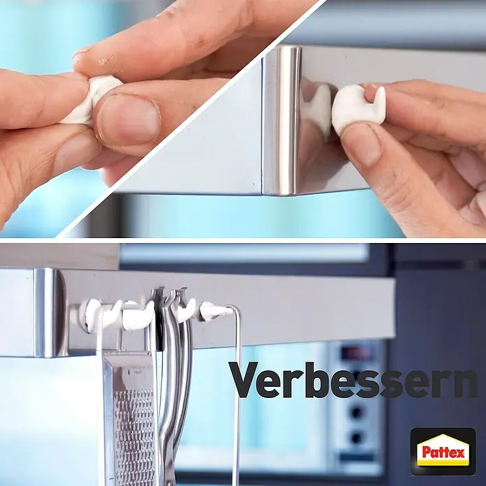 Pattex Knetmasse Kintsuglue - Weiß, 5 g - Pattex Klebeknete im Einsatz: Einfach formen, anbringen und Küchenutensilien aufhängen. Ideal für Küche und Haushalt.