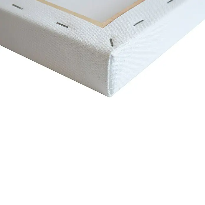 Liquitex Basics Keilrahmen Canvas Deep Edge - 80 x 40 x 3,5 cm, Baumwolle, 3-fach grundiert - Detailansicht einer hochwertigen, bespannten Leinwand mit sorgfältig befestigtem Stoff und stabilen Klammern. Perfekt für Künstler!