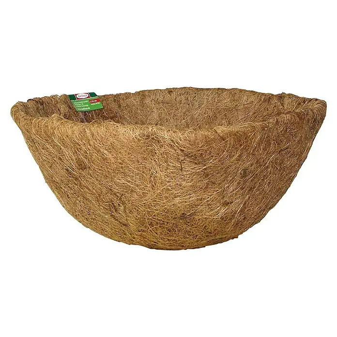 Bellissa Pflanzmatte - Passend für: Bellissa Blumenampel Hanging Basket Ø 35 cm - Nahaufnahme einer Hängetopfauskleidung aus Kokosfaser, die sich ideal für die Bepflanzung und Dekoration eignet.