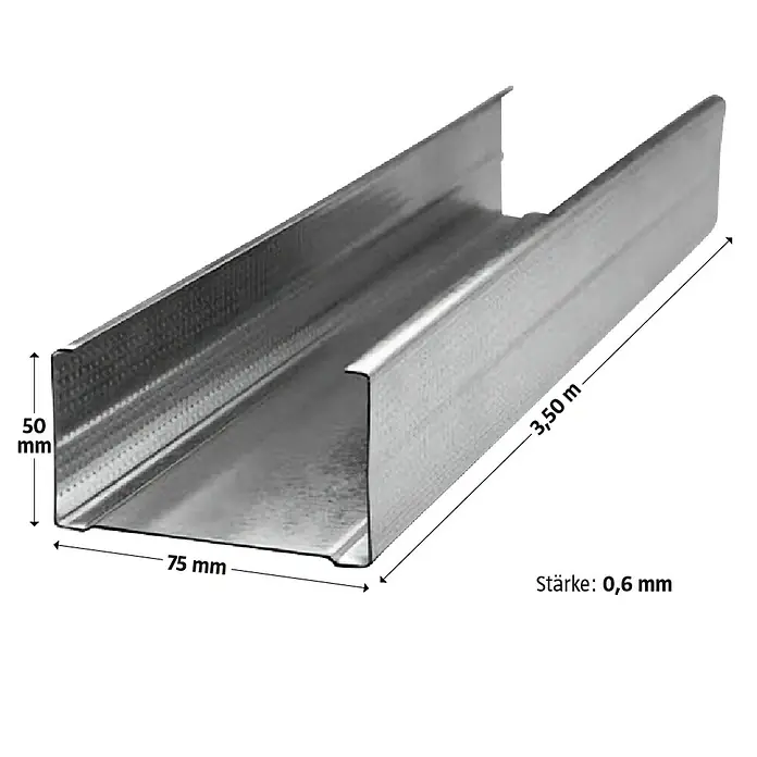 Probau CW-Standprofil - 3.500 x 75 x 50 mm - Profil für Trockenbau mit den Maßen 50x75 mm und einer Länge von 3,50 m. Die Stärke des Profils beträgt 0,6 mm.
