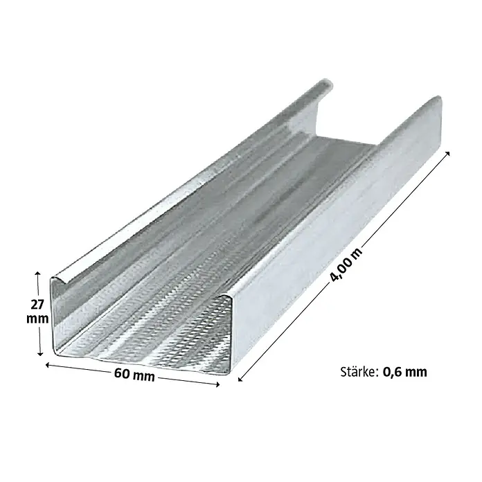 Probau CD-Deckenprofil - 4.000 x 60 x 27 mm, Stahl - Profilschiene mit den Maßen 27 mm x 60 mm x 4,00 m und einer Stärke von 0,6 mm.