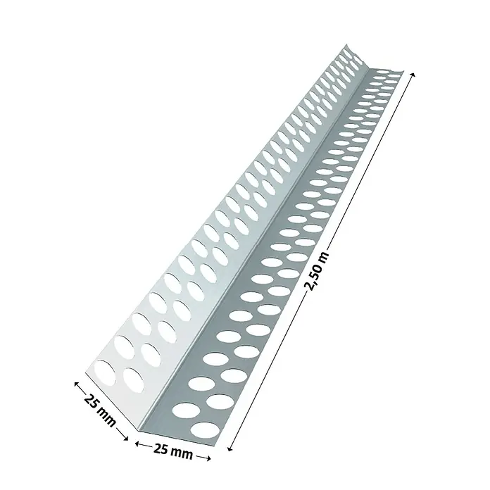 Probau Trockenbau-Eckprofil - 250 x 2,5 x 2,5 cm, Aluminium, 135° - Eckschutzschiene aus Metall, 2,50 m lang, mit gelochten Schenkeln für Putzarbeiten, Maße 25 x 25 mm.