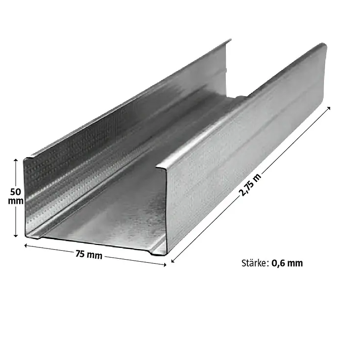 Probau CW-Standprofil - 2.750 x 75 x 50 mm - Profilschiene aus Metall, 2,75 m lang, 50 mm hoch und 75 mm breit. Die Stärke der Metallschiene beträgt 0,6 mm.