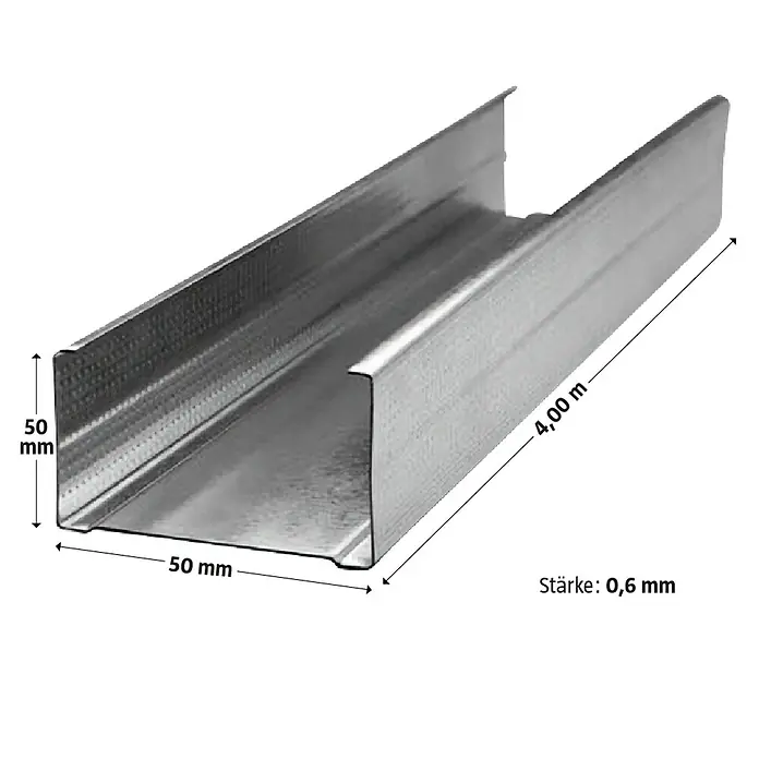 Probau CW-Standprofil - 4.000 x 50 x 50 mm - Metallprofil mit den Maßen 50x50 mm und einer Länge von 4,00 m. Die Stärke des Profils beträgt 0,6 mm.