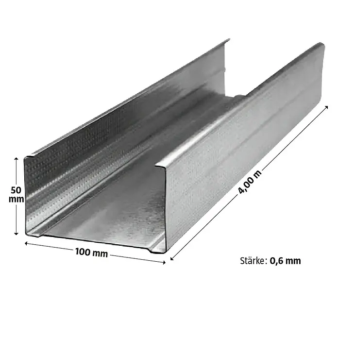 Probau CW-Standprofil - 4.000 x 100 x 50 mm - Profilschiene aus Metall mit den Maßen 50x100mm und einer Länge von 4m. Die Stärke des Metalls beträgt 0,6mm.