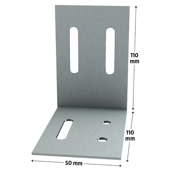 Probau Türpfostensteckwinkel - 50 x 110 x 110 mm - Winkelverbinder aus Metall mit Schlitzen und Löchern, ideal für stabile Verbindungen und vielseitige Montage.