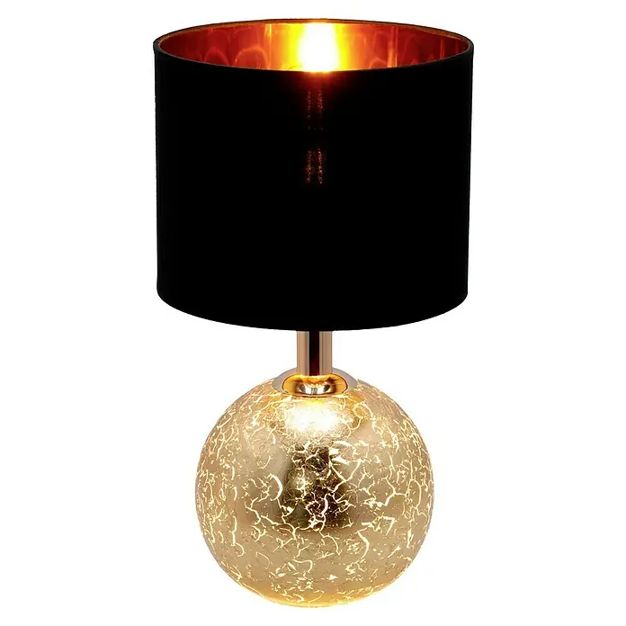 Tween Light Tischleuchte Gala - 40 W, Schwarz/Gold, G9 - Edle Tischleuchte mit schwarzem Lampenschirm und goldfarbenem, kugelförmigem Fuß mit Crackle-Effekt für stimmungsvolle Beleuchtung.