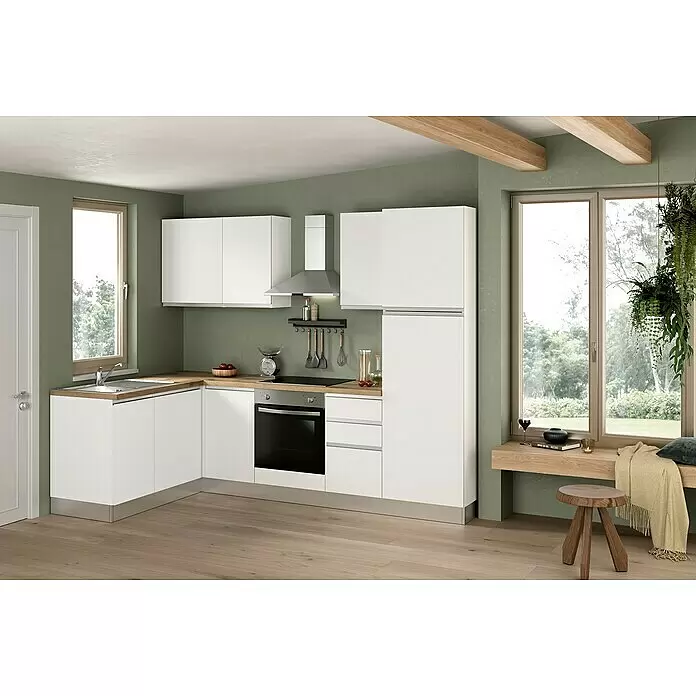 Marinelli Cucine Vormontierte Winkelküche Luce - B x T: 270 x 160 cm, Weiß, Mit Elektrogeräten, Spüle links - Stimmungsaufnahme