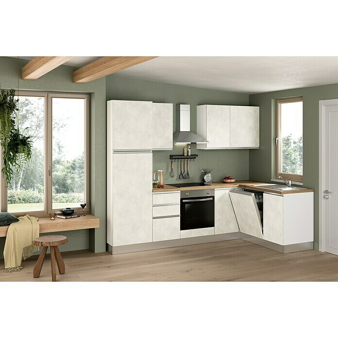 cm, Cucine Marinelli 160 BAUHAUS T: 270 Winkelküche Vormontierte | Mit Elektrogeräten, Weiß, Spüle Luce x x (B rechts)