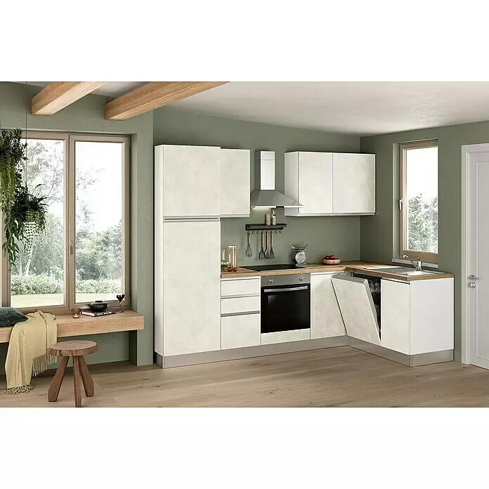 Marinelli Cucine Vormontierte Winkelküche Marina - B x T: 270 x 165 cm, Weiß, Mit Elektrogeräten, Spüle rechts - Stimmungsaufnahme