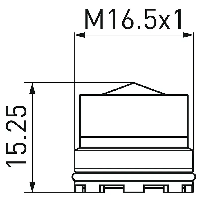 Neoperl Wassersparstrahlregler - M16,5, Kunststoff - Technische Zeichnung eines Bauteils mit den Maßen M16.5x1 und 15.25.
