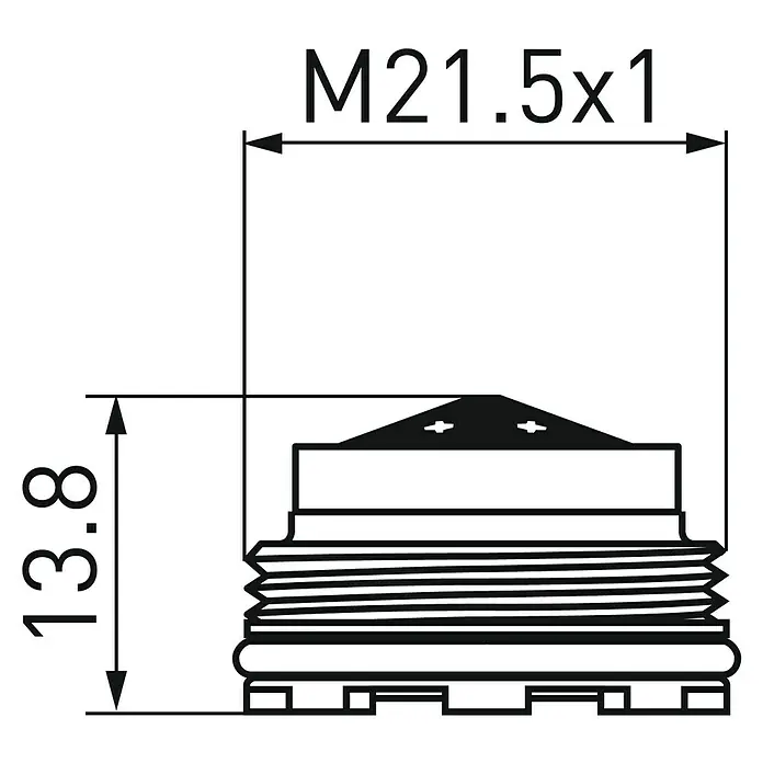 Neoperl Wassersparstrahlregler - M21,5, Kunststoff - Abbildung einer M21.5x1 Gewindeverschraubung mit den Maßen 13.8 in einer technischen Zeichnung.