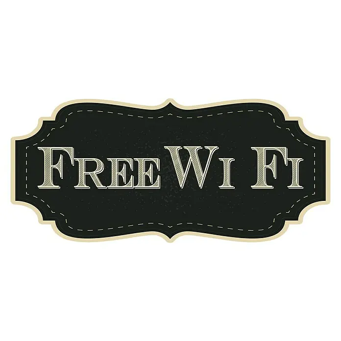Vinilo de pared Free Wi-Fi vintage - Negro/Beige - El letrero "Free WiFi" con diseño elegante invita a navegar gratis. Perfecto para cafés y tiendas que quieran ofrecer este servicio a sus clientes.