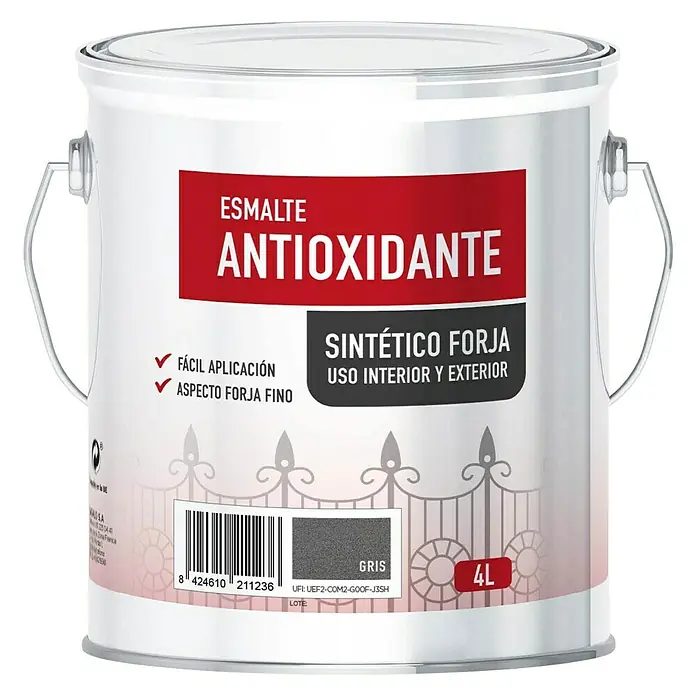 swingcolor Esmalte de color sintético antioxidante - Gris, Satinado, 4 l - Bote de 4L de esmalte antioxidante "Antioxidante" en gris, apto para interiores y exteriores, ideal para superficies metálicas.