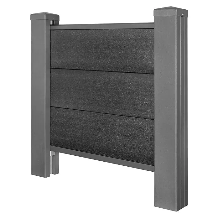 Kovalex Sichtschutzelement Premium Startermodul Komplettset - B x H: 180 x 180 cm, Anthrazit - Dunkelgraues, strukturiertes Sichtschutzelement mit zwei grauen Pfosten.