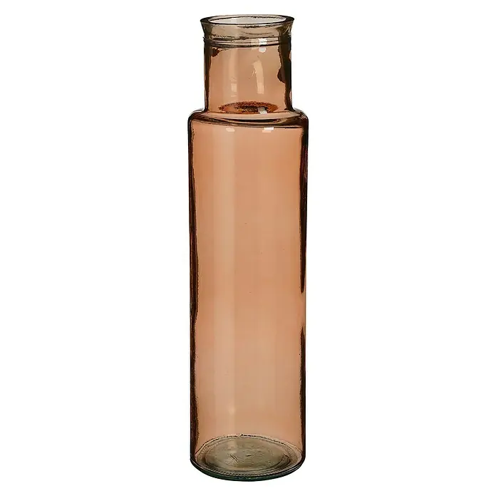 Jarrón García - Ø x Al: 15 x 55 cm, Marrón, Vidrio - Primer plano de un jarrón de vidrio delgado de color ámbar con forma cilíndrica y un diseño elegante y sutil, ideal para decoraciones estilosas.