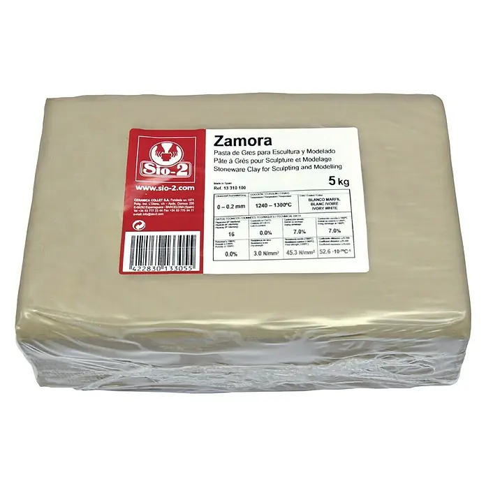 Pasta para modelismo Gres Zamora - 5 kg, Fino - Bloque de 5 kg de arcilla gres "Zamora" de SIO-2, ideal para escultura y modelado, envuelto en papel de aluminio.