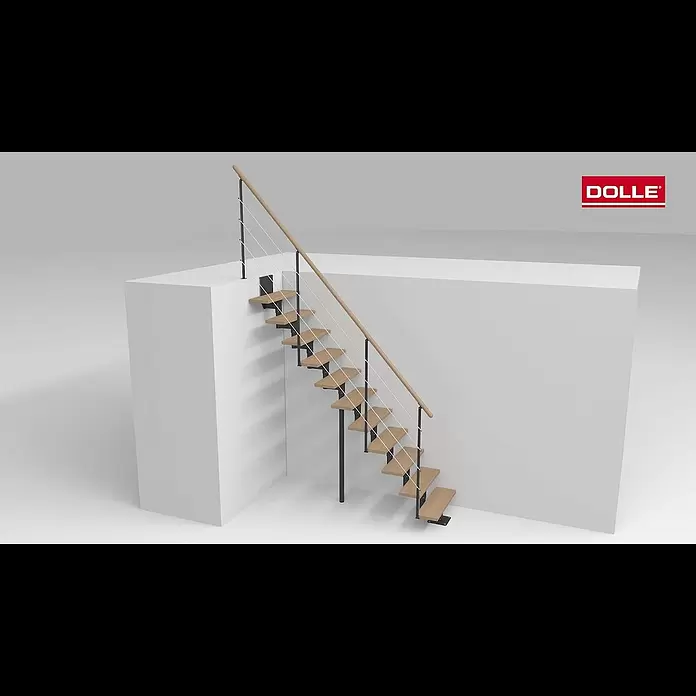 Dolle Mittelholmtreppe Boston - Breite: 74 mm, Anthrazitgrau, Gerade, Farbe Stufen: Buche Natur, Geschosshöhe: 228 cm - 300 cm - Montagevideo Mittelholmtreppe DOLLE Boston - gerade