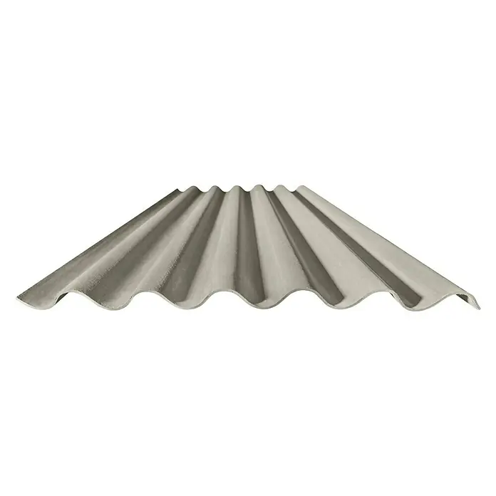 Euronit Placa de fibrocemento Granonda Go 177 - 2 m x 1,1 m x 6,5 mm, Gris - Primer plano de una lámina de techo ondulada gris. Perfecta para estructuras de techo duraderas, ofrece protección confiable contra los elementos.