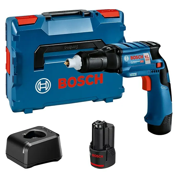Bosch Professional Atornillador para placas de yeso de batería GTB 12V-11 - 12 V, 2 baterías, 2,5 Ah, 3 Nm - Atornillador para placas de yeso laminado a batería Bosch GTB 12V-11 Professional con maletín, cargador y batería. Compacto y ligero.