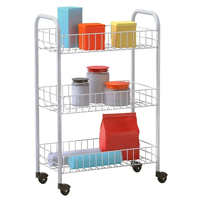 Metaltex Beistellwagen Siena - L x B x H: 41 x 23 x 63 cm, Weiß - Der 3-stöckige Rollwagen bietet praktischen Stauraum für Küche, Bad oder Büro. Er ist mit verschiedenen Behältern gefüllt.
