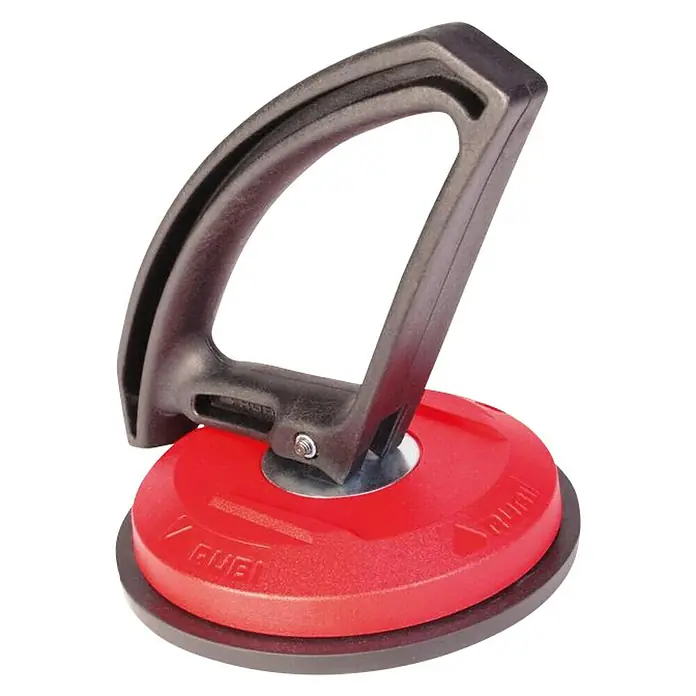 Rubi Ventosa - Diámetro: 110 mm, Carga soportada: 40 kg, Específico para: Superficies lisas - Elevador de ventosa para baldosas rojo con mango negro para levantar y transportar fácilmente las baldosas. Herramienta práctica para cualquier alicatador.