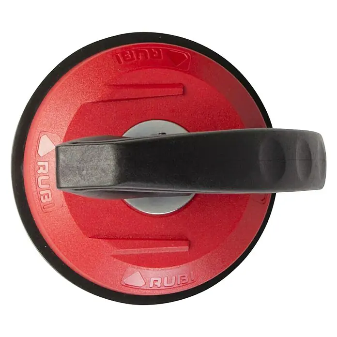 Rubi Ventosa - Diámetro: 110 mm, Carga soportada: 40 kg, Específico para: Superficies lisas - Una ventosa roja para baldosas con mango negro. Ideal para levantar y transportar baldosas de forma segura.