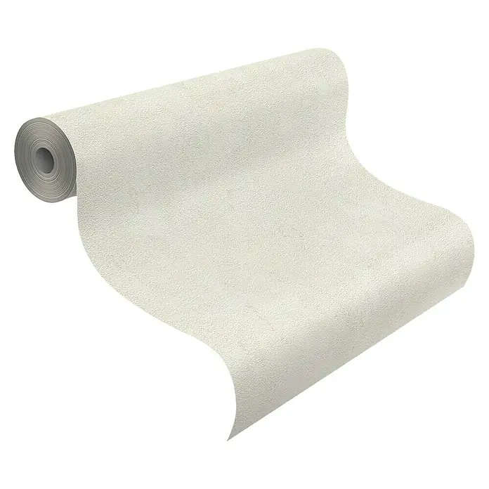 Rasch Vliestapete - Creme, Uni, 10,05 x 0,53 m, Spachtelstruktur - Eine Rolle cremefarbener Tapete mit dezenter Textur, die ein elegantes und schlichtes Design für Innenräume bietet.