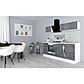 Respekta Premium Composición de cocina (Ancho: 220 cm, Con dispositivos eléctricos, Gris de alto brillo)
