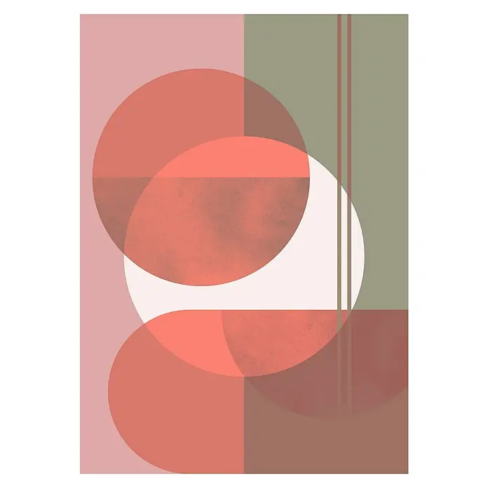 Komar Infinity 2 Fototapete Form - B x H: 200 x 250 cm, Vlies - Abstrakte Kunst mit überlappenden Kreisen in Rosa- und Grüntönen, die eine moderne und elegante Ästhetik erzeugen.