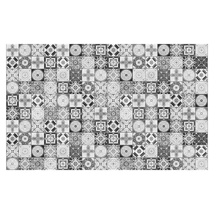 Komar Infinity 2 Fototapete Pattern Porto - B x H: 400 x 250 cm, Vlies - Vielfältige Auswahl an quadratischen Vintage-Fliesenmustern in Grau- und Schwarztönen, perfekt für Wand- und Bodendesign mit dekorativem Flair.