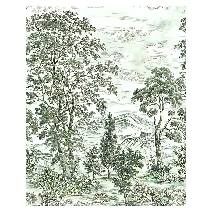 Komar Infinity 2 Fototapete Forest Fairy - B x H: 200 x 250 cm, Vlies - Verträumtes Landschaftsbild mit Bäumen und Bergen, ideal für Wohnräume. Das Muster verleiht jedem Raum eine ruhige, natürliche Note.
