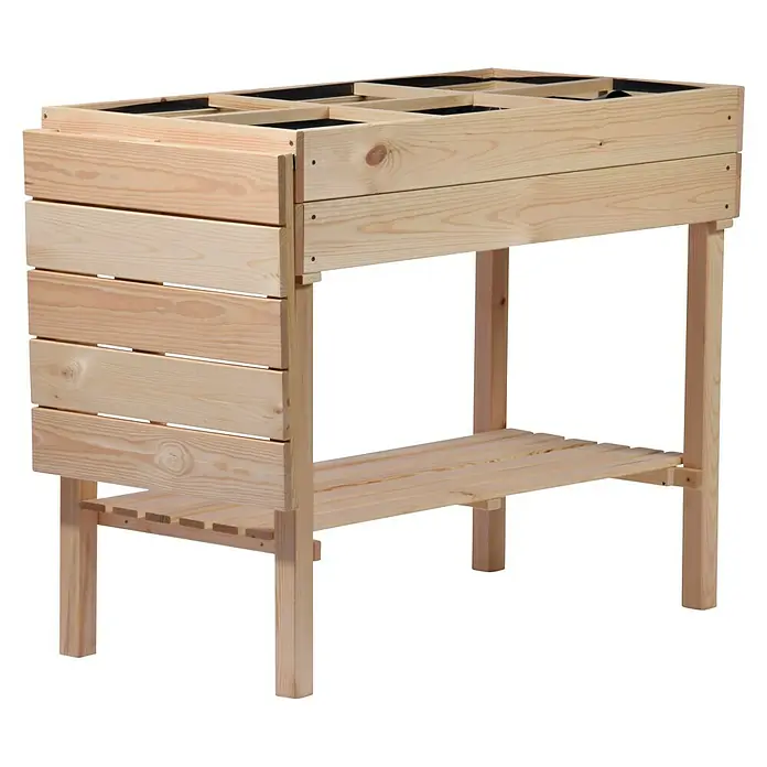 Dobar Hochbeet - 150 x 50 x 107 cm, Holz, Natur - Ein erhöhter Pflanzkasten aus hellem Holz mit Ablagefläche, ideal für Garten und Terrasse. Praktisches Design für bequemes Gärtnern.