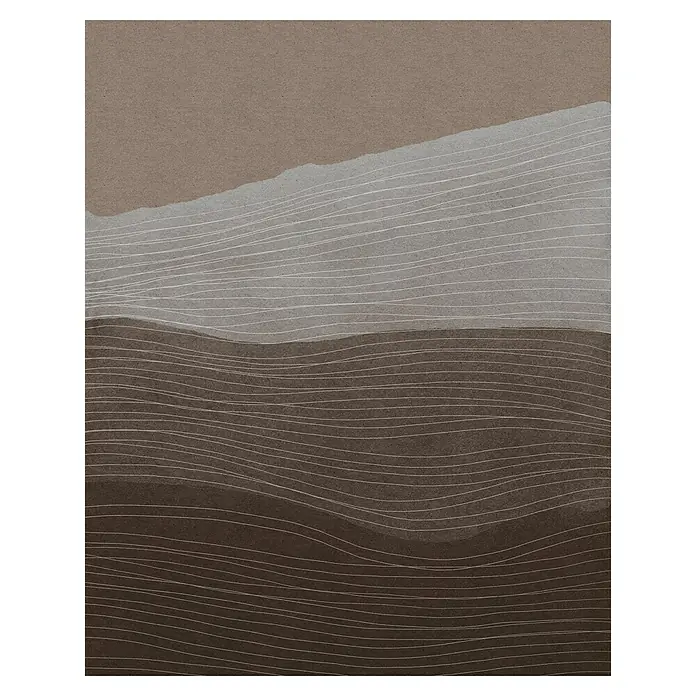 Komar Infinity 2 Fototapete Artful ArabicaB x H: 200 x 250 cm, Vlies - Abstraktes Kunstwerk mit braunen und grauen Farbschichten, die durch feine weiße Linien getrennt sind, die eine ruhige, meditative Atmosphäre schaffen.