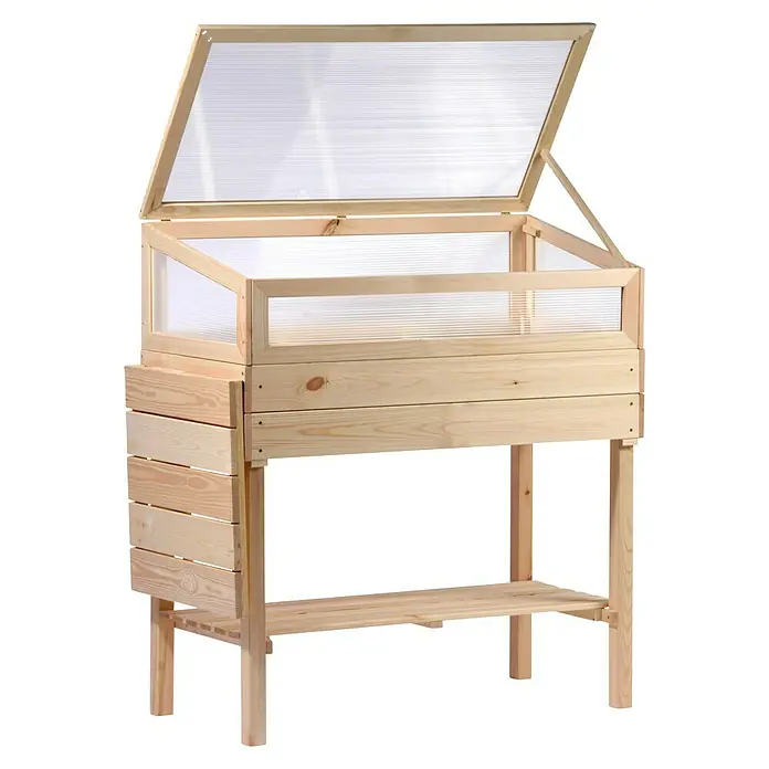 Dobar Hochbeet - 150 x 50 x 107 cm, Holz, Natur - Holz-Hochbeet mit transparentem Aufsatz und Ablagefläche. Ideal für den Garten oder Balkon, um Pflanzen vor Witterung zu schützen.