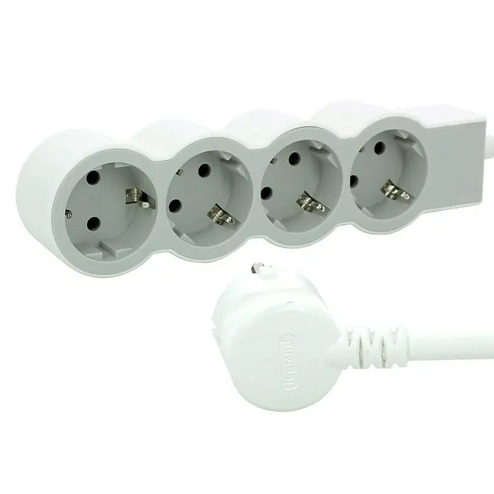 Legrand Base de enchufe múltiple Estándar - blanco, Longitud del cable: 1,5 m - Regleta con cuatro enchufes y cable blanco para uso en interiores. El enchufe también es visible en la imagen.