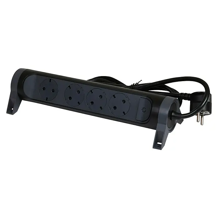 Legrand Base de enchufe múltiple Confort - Número de enchufes Schuko: 4 ud., Negro, Longitud del cable: 1,5 m - Regleta de enchufes negra con cuatro tomas y cable de alimentación. Ideal para usar en la oficina o en el hogar.